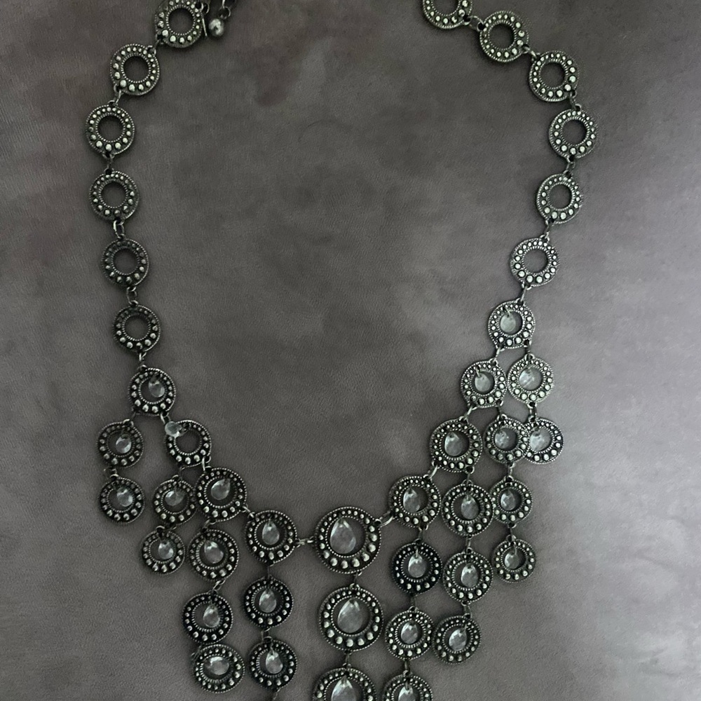 Statement Black and Silver Bib Necklace - Women's Jewelry